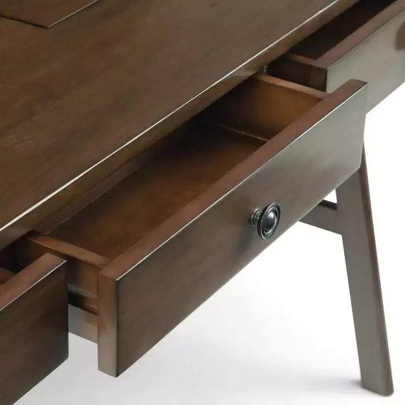 Bureau Lisa 60 po brun vieilli naturel - WyndenHall : Design contemporain, port USB, 3 tiroirs, quincaillerie en bronze