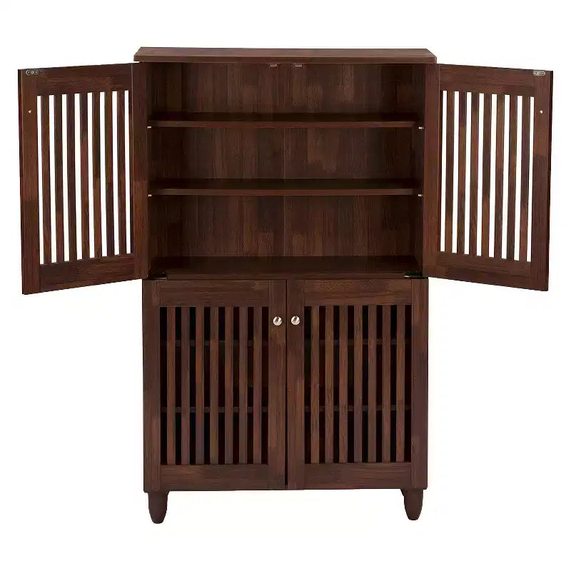 Meuble de rangement pour chaussures haut à 4 portes, chêne brun, peut contenir 18 paires, fermeture magnétique, 48H