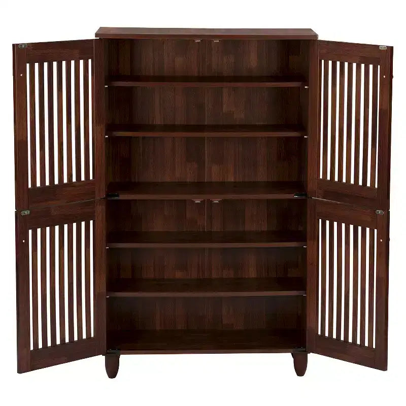 Meuble de rangement pour chaussures haut à 4 portes, chêne brun, peut contenir 18 paires, fermeture magnétique, 48H