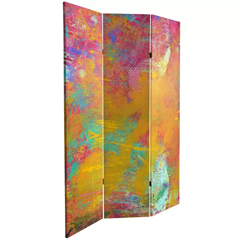 Paravent en toile à double face "Color Wheel" de 1,8 m de haut par Oriental Furniture : aucun assemblage requis, composite de bois.