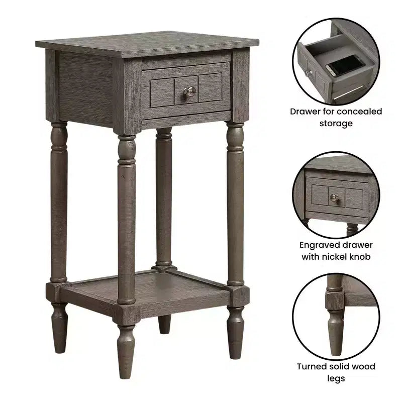 Table d'appoint Breighton Home Mia style provençal avec tiroir et étagères