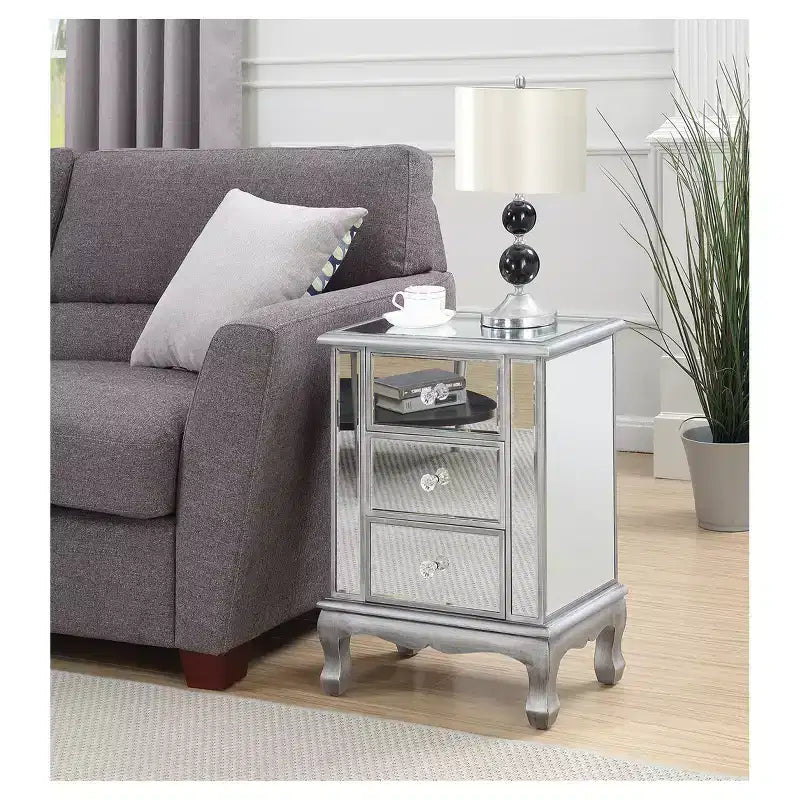 Gold Coast Vineyard Mirrored 3 Drawer End Table - Breighton Home