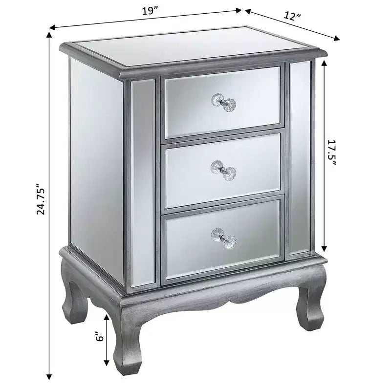 Gold Coast Vineyard Mirrored 3 Drawer End Table - Breighton Home