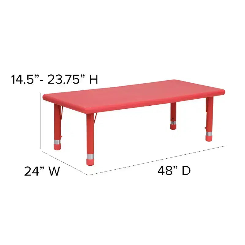 Flash Furniture 24W x 48L Rectangular Plastic Height Adjustable Activity Table Set with 4 Chairs