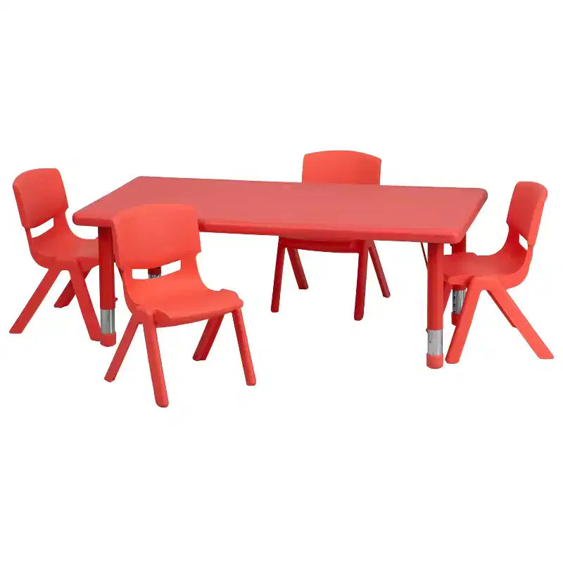Flash Furniture 24W x 48L Rectangular Plastic Height Adjustable Activity Table Set with 4 Chairs